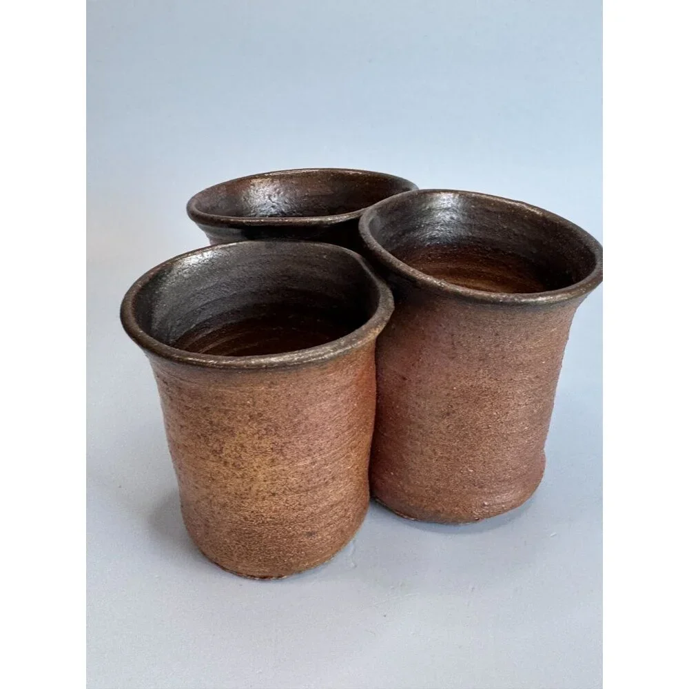 Beaver Creek Pottery Stoneware Utensil Holder Brown 3-Section 3.5"x5.25" 1981 - Picture 2 of 7